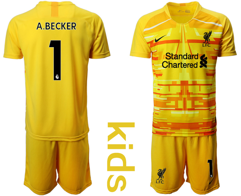 Youth 2020-2021 club Liverpool yellow goalkeeper #1 Soccer Jerseys1